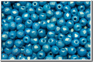B�hm. Glasschliffperle, feuerpol., 3mm, white, alabaster, dk. cyan gold shine, 50 Stk.