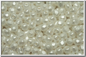 B�hm. Glasschliffperle, feuerpol., 3mm, white, alabaster, white pastel, 50 Stk.