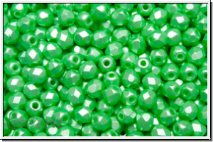 B�hm. Glasschliffperle, feuerpol., 3mm, white, alabaster, lt. green pastel, 50 Stk.