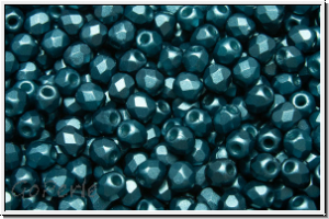 B�hm. Glasschliffperle, feuerpol., 3mm, white, alabaster, petrol pastel, 50 Stk.