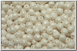 B�hm. Glasschliffperle, feuerpol., 3mm, white, alabaster, white pastel, matte, 50 Stk.