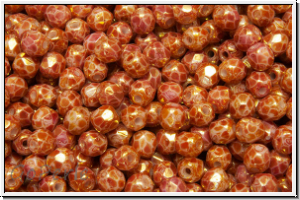 B�hm. Glasschliffperle, feuerpol., 3mm, white, op., pink gold marbled, 50 Stk.
