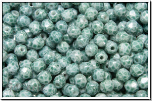 B�hm. Glasschliffperle, feuerpol., 3mm, white, op., teal marbled, 50 Stk.