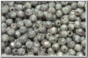 B�hm. Glasschliffperle, feuerpol., 3mm, white, op., lavender marbled, 50 Stk.