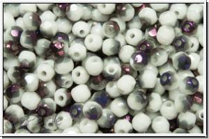 B�hm. Glasschliffperle, feuerpol., 3mm, white, op., half brown flair, 50 Stk.