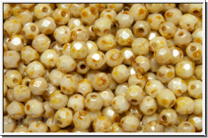 B�hm. Glasschliffperle, feuerpol., 3mm, white, op., honey picasso, 50 Stk.