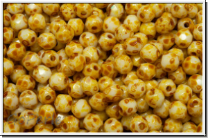 B�hm. Glasschliffperle, feuerpol., 3mm, white, op., picasso, 50 Stk.