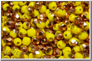 B�hm. Glasschliffperle, feuerpol., 3mm, yellow, op., half capri gold, 50 Stk.