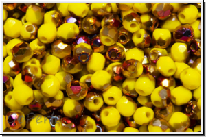 B�hm. Glasschliffperle, feuerpol., 3mm, yellow, op., half sliperit, 50 Stk.