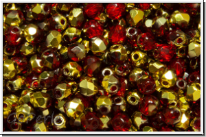 B�hm. Glasschliffperle, feuerpol., 3mm, siam, trans., half brass, 50 Stk.