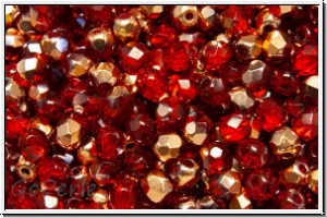 B�hm. Glasschliffperle, feuerpol., 3mm, siam, trans., half capri gold, 50 Stk.