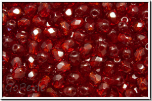 B�hm. Glasschliffperle, feuerpol., 3mm, garnet, lt., trans., 50 Stk.