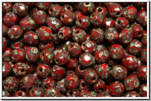 B�hm. Glasschliffperle, feuerpol., 3mm, red., op., silver picasso, 50 Stk.