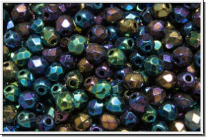 B�hm. Glasschliffperle, feuerpol., 3mm, black, op., white iris., 50 Stk.