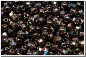B�hm. Glasschliffperle, feuerpol., 3mm, black, op., vega luster, iris., 50 Stk.