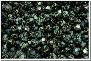 B�hm. Glasschliffperle, feuerpol., 3mm, black, op., picasso, 50 Stk.