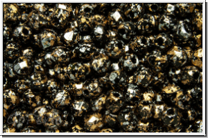 B�hm. Glasschliffperle, feuerpol., 3mm, black, op., gold, tweedy, 50 Stk.