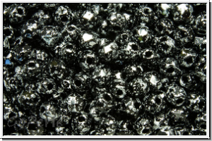 B�hm. Glasschliffperle, feuerpol., 3mm, black, op., silver, tweedy, 50 Stk.