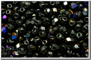 B�hm. Glasschliffperle, feuerpol., 3mm, black, op., half volcano, 50 Stk.