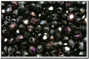 B�hm. Glasschliffperle, feuerpol., 3mm, black, op., half brown flair, 50 Stk.