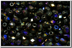 B�hm. Glasschliffperle, feuerpol., 3mm, black, op., half azuro, 50 Stk.