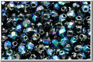 B�hm. Glasschliffperle, feuerpol., 3mm, black, op., AB, luster, 50 Stk.