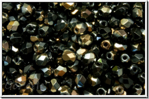 B�hm. Glasschliffperle, feuerpol., 3mm, black, op., half valentinite, 50 Stk.