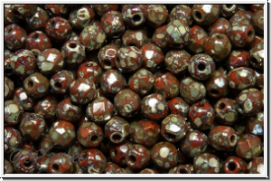 B�hm. Glasschliffperle, feuerpol., 3mm, terracotta, op., silver picasso, 50 Stk.