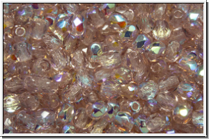 B�hm. Glasschliffperle, feuerpol., 3mm, amethyst, lt., trans., AB, 50 Stk.