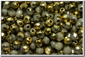 B�hm. Glasschliffperle, feuerpol., 3mm, grey, dk., op., half brass, 50 Stk.