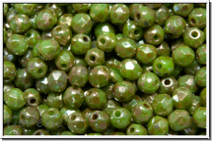 B�hm. Glasschliffperle, feuerpol., 3mm, jade, lt., op., silver picasso, 50 Stk.