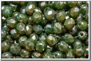 B�hm. Glasschliffperle, feuerpol., 4mm, green, lime, opal, nebula, 50 Stk.