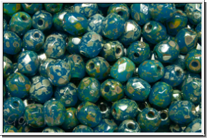 B�hm. Glasschliffperle, feuerpol., 4mm, blue, capri, alabaster, silver picasso, 50 Stk.