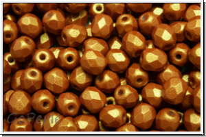 B�hm. Glasschliffperle, feuerpol., 4mm, white, op., ochre gold shine, 50 Stk.