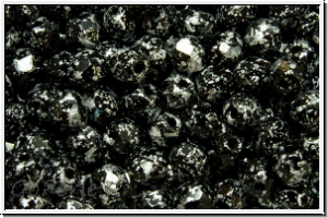 B�hm. Glasschliffperle, feuerpol., 4mm, black, op., silver, tweedy, 50 Stk.