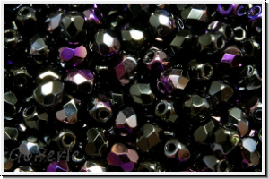 B�hm. Glasschliffperle, feuerpol., 4mm, black, op., half brown flair, 50 Stk.