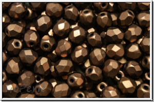 B�hm. Glasschliffperle, feuerpol., 4mm, bronze, dk., met., matte, 50 Stk.