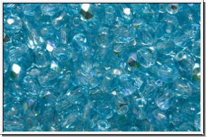 B�hm. Glasschliffperle, feuerpol., 3mm, aqua, med., trans., AB, 50 Stk.