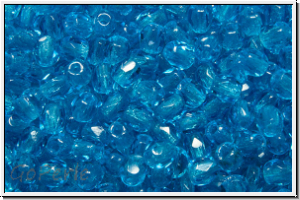 B�hm. Glasschliffperle, feuerpol., 3mm, aqua, dk., trans., 50 Stk.