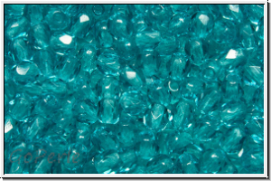 B�hm. Glasschliffperle, feuerpol., 3mm, blue zircon, trans., 50 Stk.