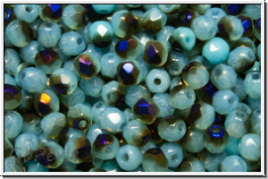 B�hm. Glasschliffperle, feuerpol., 3mm, aqua, dk., opal, half azuro, 50 Stk.