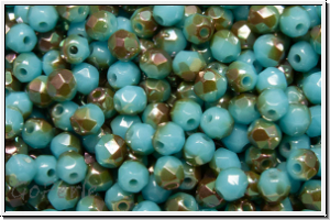 B�hm. Glasschliffperle, feuerpol., 3mm, aqua, op., venus luster, 50 Stk.