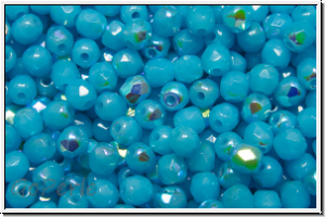 B�hm. Glasschliffperle, feuerpol., 3mm, aqua, op., AB, 50 Stk.