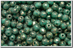 B�hm. Glasschliffperle, feuerpol., 3mm, turquoise, op., lila marbled, 50 Stk.