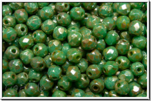 B�hm. Glasschliffperle, feuerpol., 3mm, turquoise, op., silver picasso, 50 Stk.