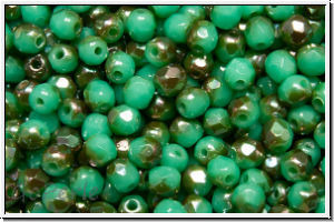 B�hm. Glasschliffperle, feuerpol., 3mm, turquoise, op., venus luster, 50 Stk.