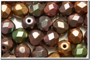 B�hm. Glasschliffperle, feuerpol., 6mm, purple gold, met., iris., satin, 25 Stk.