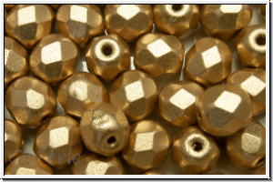 B�hm. Glasschliffperle, feuerpol., 6mm, gold, met., satin, 25 Stk.