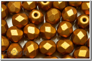 B�hm. Glasschliffperle, feuerpol., 6mm, brass gold, met., satin, 25 Stk.