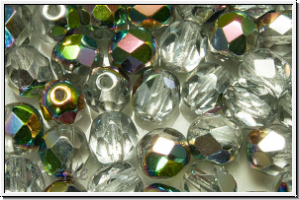 B�hm. Glasschliffperle, feuerpol., 6mm, crystal, trans., half marea, 25 Stk.
